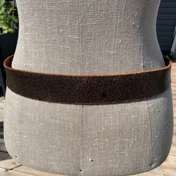 Vintage Y2K Distressed Brown Leather Brass Silver Eagle Buckle Waist Belt - Picture 7 of 16